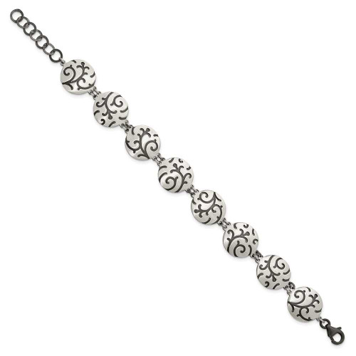 Image of Sterling Silver Brushed Oxidize Burnished Swirl Disc w/1 in Ext. Bracelet
