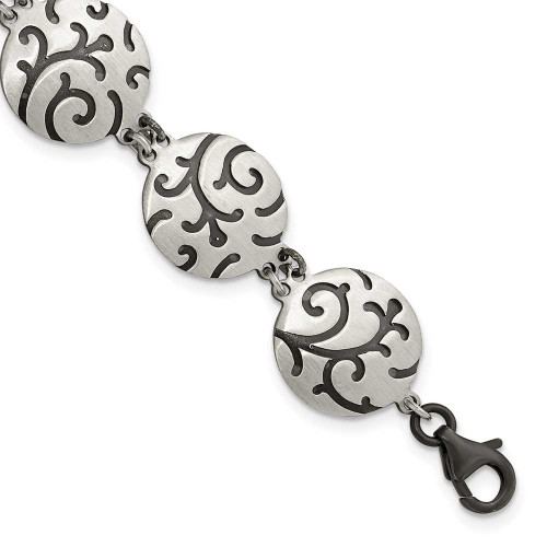 Image of Sterling Silver Brushed Oxidize Burnished Swirl Disc w/1 in Ext. Bracelet
