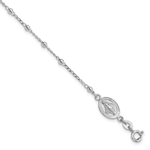 Image of Sterling Silver Rhodium-plated Miraculous Medal/Cross w/1in ext. Bracelet