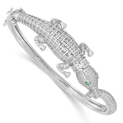 Image of Sterling Silver Rhodium-plated Polished CZ Alligator Hinged Bangle Bracelet