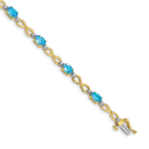 10k Yellow Gold Blue Topaz and Diamond Infinity Bracelet