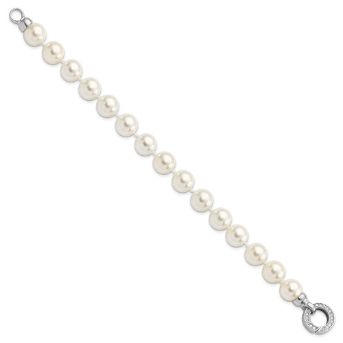 Majestik Sterling Silver Rhodium-plated 10-11mm White Simulated Pearl Hand-knotted Fancy Bracelet