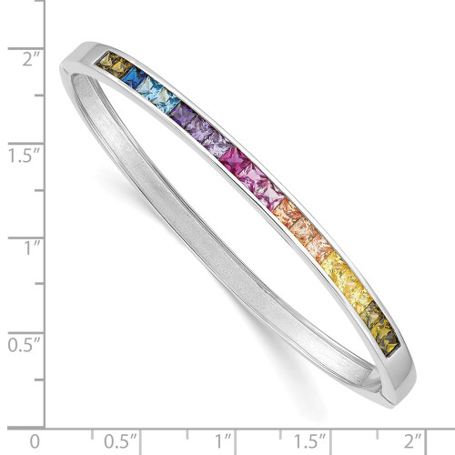 Prizma Sterling Silver Rhodium-plated Channel-Set Colorful CZ Hinged Bangle Bracelet