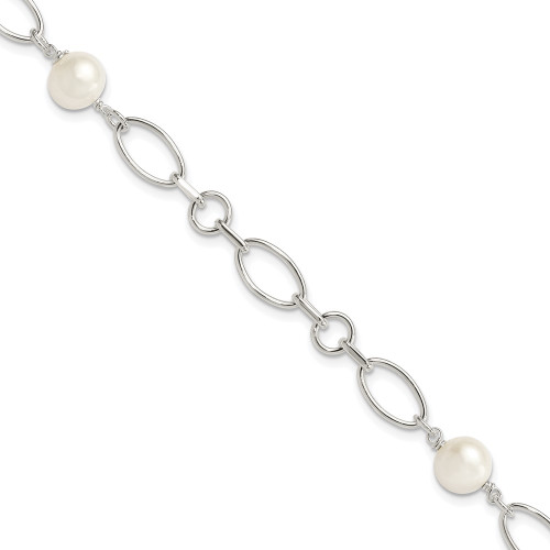 Sterling Silver Polished Freshwater Cultured Pearl Bracelet