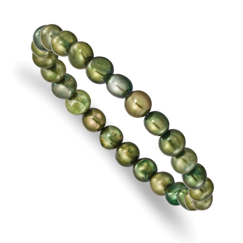 6-7mm Green Semi-round Freshwater Cultured Pearl Stretch Bracelet