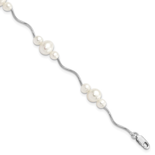 Sterling Silver Rhodium-plated 3-6mm Freshwater Cultured Pearl Bracelet