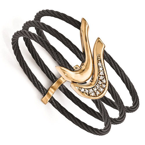 Edward Mirell Black Ti & Bronze White Sapphire Cable Flex Cuff Bracelet