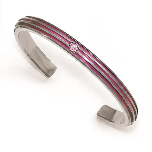 Edward Mirell Titanium Grooved Pink Anodized Pnk Sapphire Cuff Bracelet