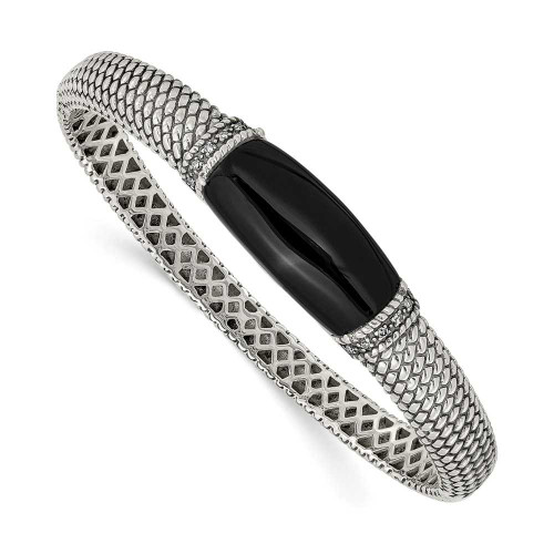 Image of Shey Couture Sterling Silver Antiqued Black Onyx and Diamond Hinged Bangle Bracelet