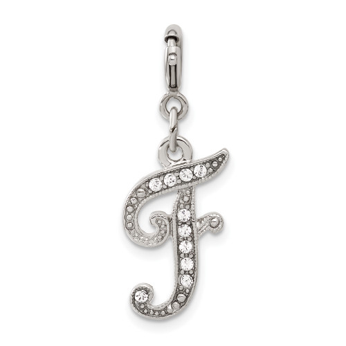 1928 Silver-tone Crystal Initial F Spring Ring Charm