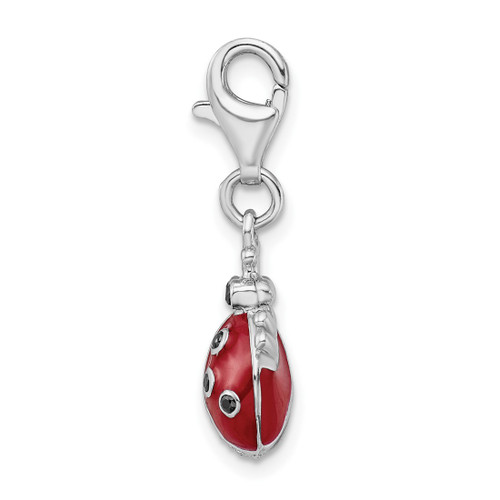 Amore La Vita Sterling Silver Rhodium-plated Polished 3-D CZ Enameled Lady Bug Charm with Fancy Lobster Clasp