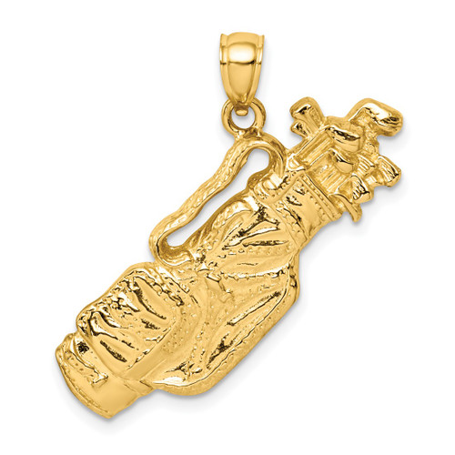 14K Yellow Gold 2-D Golf Bag and Clubs Pendant