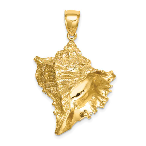 14K Yellow Gold Texture 2-D Conch Shell Pendant