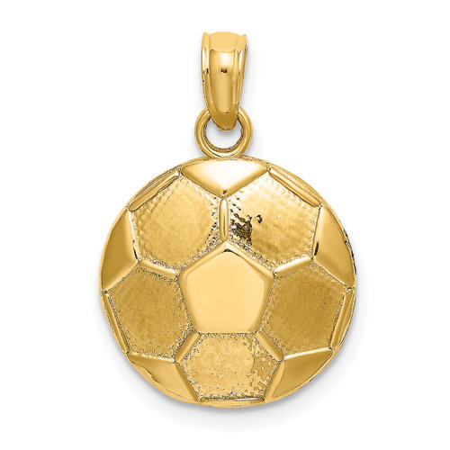 14K Yellow Gold 2-D Engraveable Soccer Ball Pendant