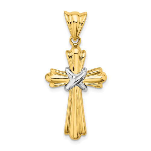 14K Two-tone Gold Polished Cross X Center Design Charm
