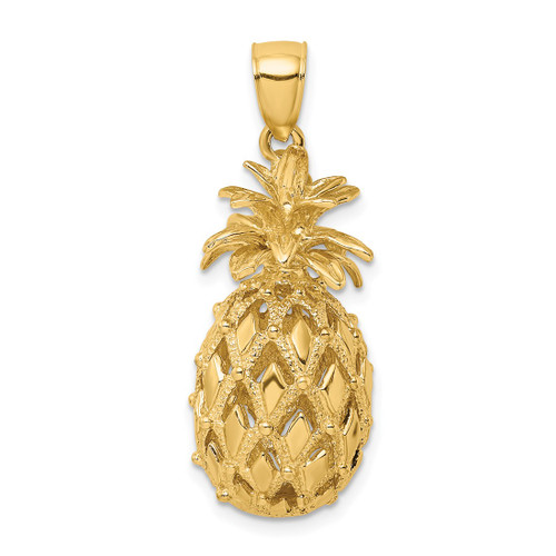 14K Yellow Gold 3-D Textured and Polished Pineapple Pendant