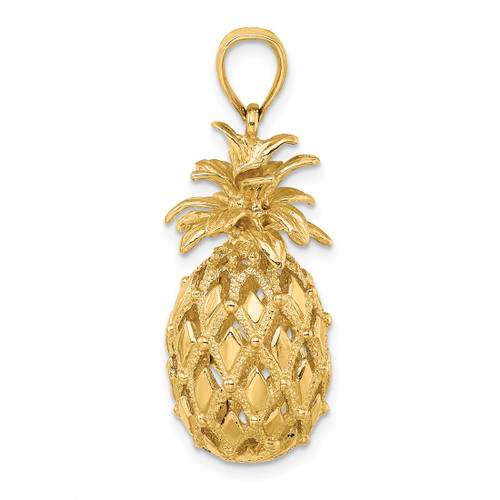 14K Yellow Gold 3-D Textured and Polished Pineapple Pendant