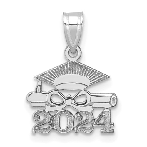 14K White Gold Graduation Cap and Diploma 2024 Pendant