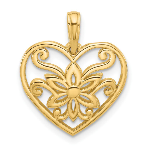 14K Yellow Gold Polished Fancy Flower and Heart Pendant