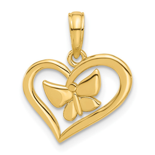 14K Yellow Gold Polished Fancy Heart and Butterfly Pendant