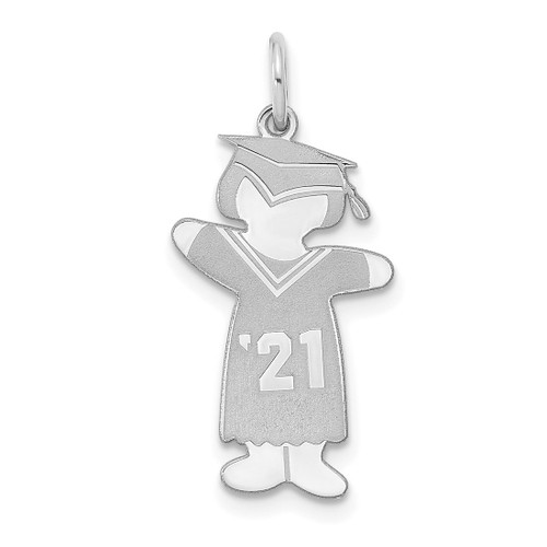 Sterling Silver Rhodium-plated Class of 2021 Girl Cuddle Charm