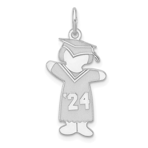 Sterling Silver Rhodium-plated Class of 2024 Girl Cuddle Charm