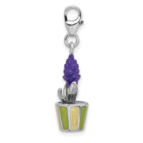 Sterling Silver Amore La Vita Rhodium-plated Enameled 3-D Potted Flower Charm