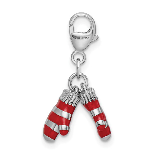 Amore La Vita Sterling Silver Rhodium-plated Polished 3-D Enameled Mittens Charm with Fancy Lobster Clasp