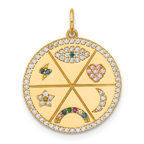 10k Yellow Gold Polished Colorful CZ Good Luck Medallion Charm