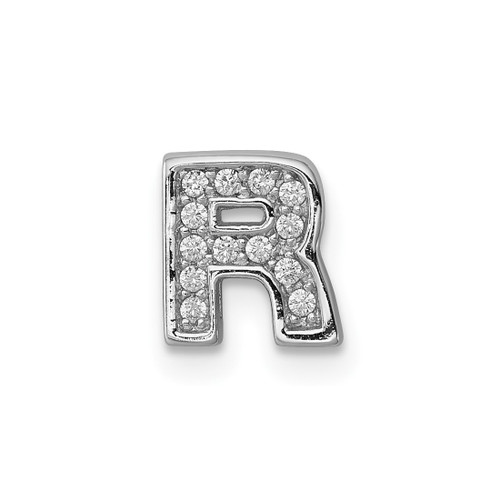 Sterling Silver Rhodium-plated CZ Letter R Initial Slide Pendant