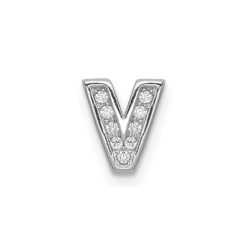 Sterling Silver Rhodium-plated CZ Letter V Initial Slide Pendant