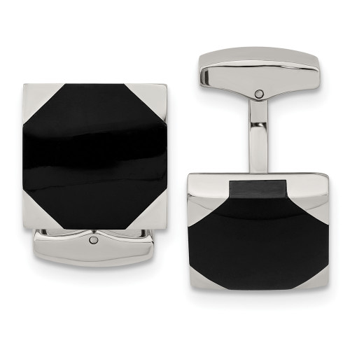 Stainless Steel Polished Black Rubber Square Cufflinks