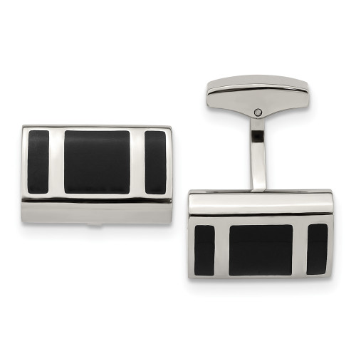 Stainless Steel Polished Black Rubber Rectangle Cufflinks