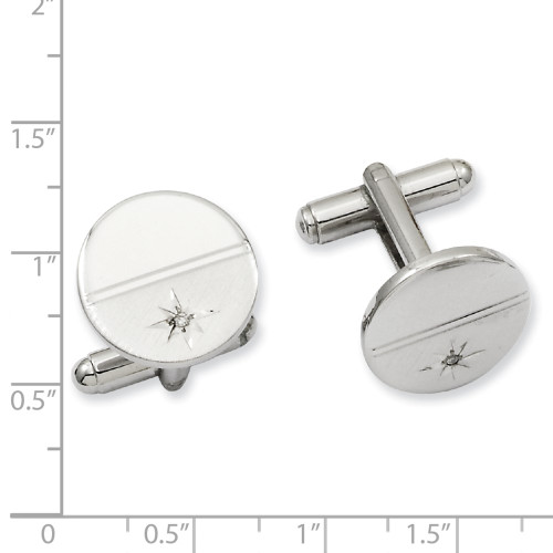 Kelly Waters Rhodium-plated .01 ctw Diamond Polished and Satin Cuff Links