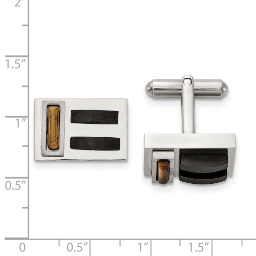 Chisel Stainless Steel Brushed and Polished Black IP-plated with Tigers Eye Cufflinks