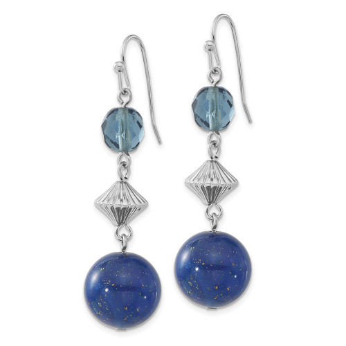1928 Jewelry Silver-tone Blue Bead and Blue Faceted Crystal Dangle Earrings