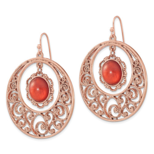 1928 Jewelry Copper-tone Filigree Circle with Sienna Crystal Dangle Earrings