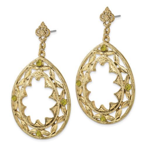 1928 Jewlry Brass-tone Filigree Green Crystal Pear Shaped Dangle Post Earrings