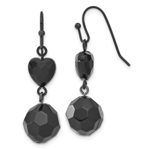 1928 Jewelry Black-plated Jet Black Acrylic Heart and Ball Bead Dangle Earrings