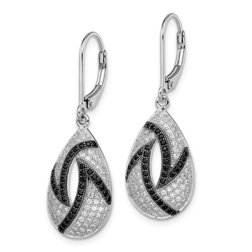 Image of 38mm Brilliant Embers Sterling Silver Rhodium-plated 198 Micro Pave Black and White CZ Teardrop Leverback Earrings