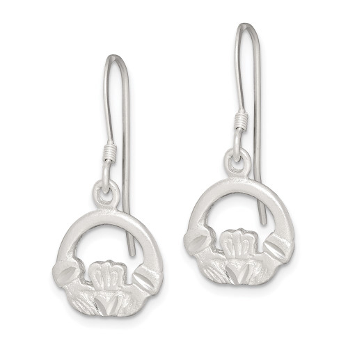 Sterling Silver Diamond-cut Claddagh Dangle Earrings