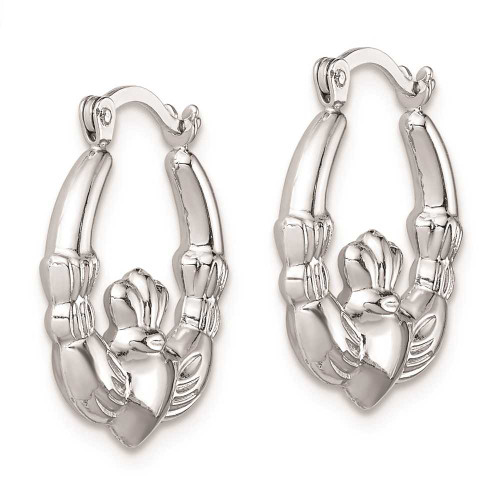 Image of 16mm Sterling Silver Rhodium-plated Claddagh Hollow Round Hoop Earrings
