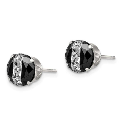 Image of 8mm Sterling Silver Black & White 8mm Round CZ Snap-in Set Stud Earrings