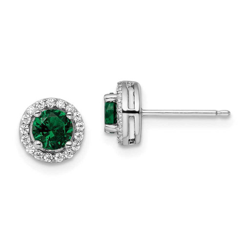 Image of 8mm Brilliant Embers Sterling Silver Rhodium-plated 34 Stone White and Green Micro Pave Halo CZ Post Earrings