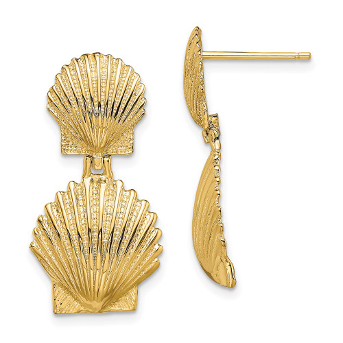 24.5mm 14K Yellow Gold Double Scallop Shell Post Earrings