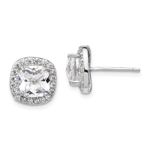 Image of 11mm Cheryl M Sterling Silver Rhodium-plated Rose-cut and Brilliant-cut CZ Square Halo Post Earrings