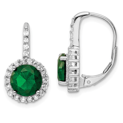 20mm Cheryl M Sterling Silver Rhodium-plated Brilliant-cut Green Glass and Brilliant-cut White CZ Halo Leverback Earrings