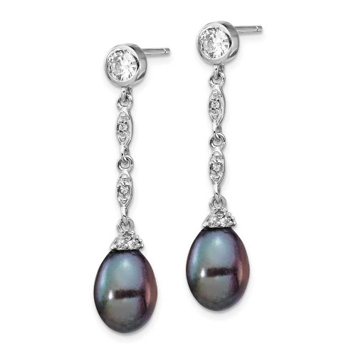 Image of 36.75mm Cheryl M Sterling Silver Rhodium-plated Black Teardrop Freshwater Cultured Pearl and Brilliant-cut CZ Bezel Post Dangle Earrings Image of 36.75mm Cheryl M Sterling Silver Rhodium-plated Black Teardrop Freshwater Cultured Pearl and Brilliant-cut CZ Bezel Post Dangle Earrings