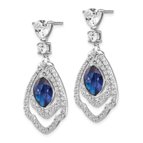 34mm Cheryl M Sterling Silver Rhodium-plated Fancy Brilliant-cut Lab Created Dark Blue Spinel and Brilliant-cut White CZ Post Dangle Earrings