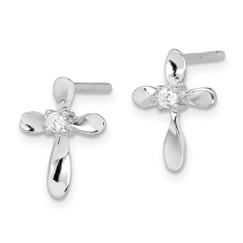 Image of 12mm Sterling Silver Rhodium-plated CZ Cross Post Earrings QE8813